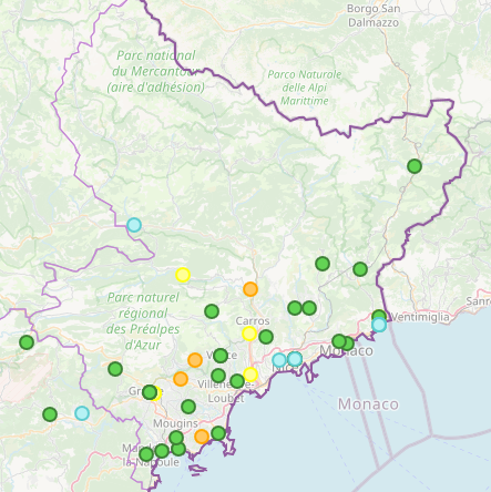 Cartographie des Alpes-Maritimes concernant l'investissement de l'état dans les territoires au titre de la DSIL exceptionnelle 2020